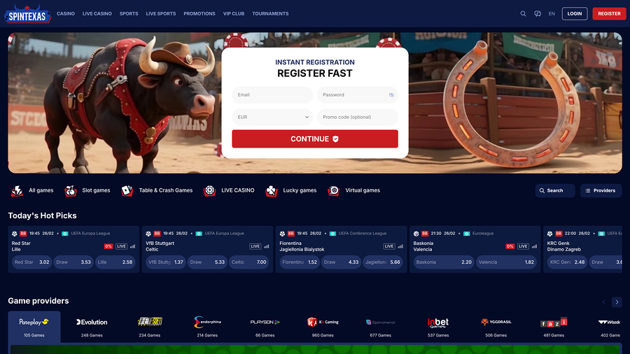 SpinTexas Casino Homepage