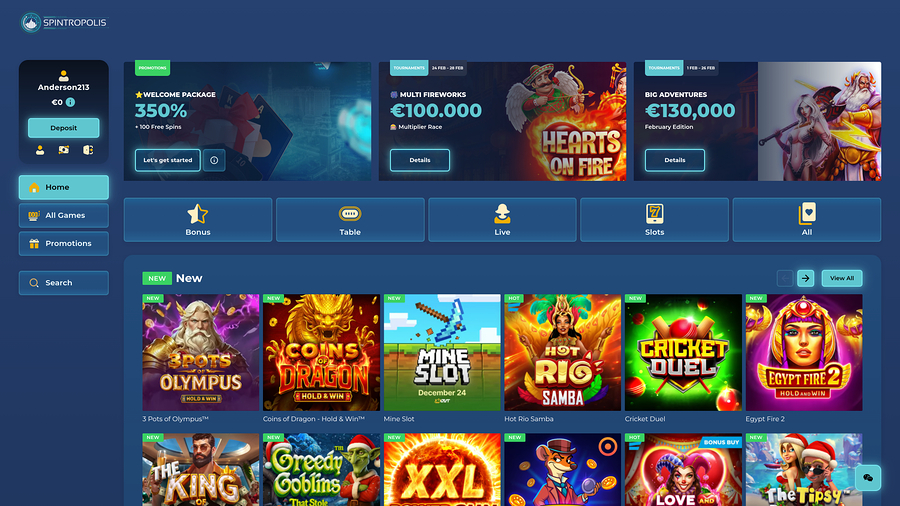 Spintropolis Casino Desktop Homepage