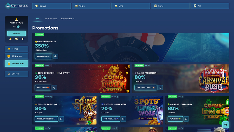 Spintropolis Casino Desktop Promotions