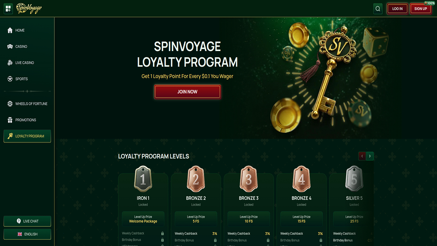 VIP screenshot of SpinVoyage Casino for Desktop