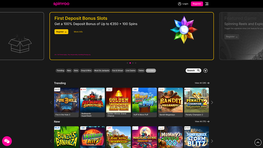 Spinyoo Casino Desktop Homepage
