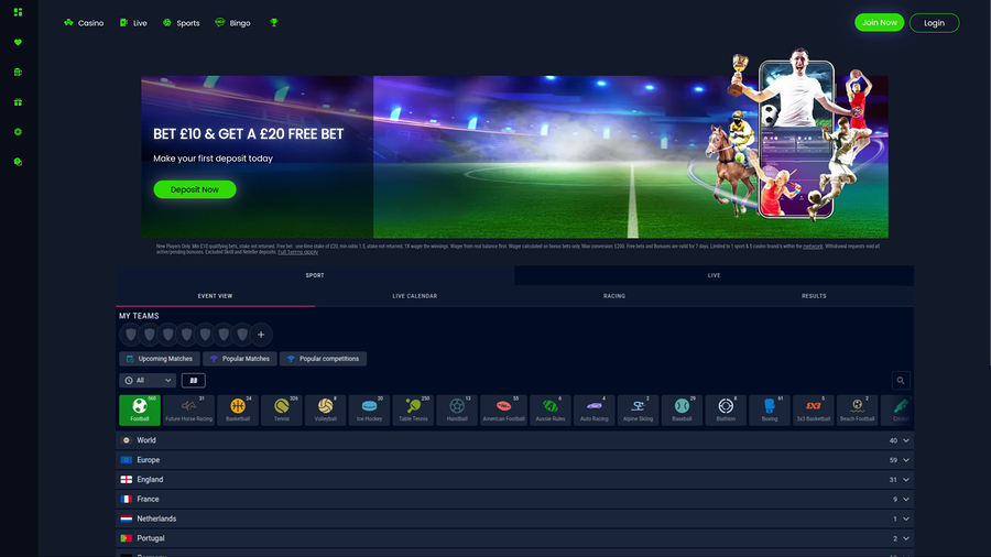 SpinzWin Casino Desktop Sports