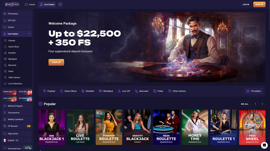 Casino Spirit con crupier en vivo para escritorio