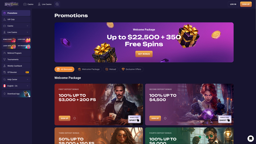 Promociones de escritorio de Spirit Casino