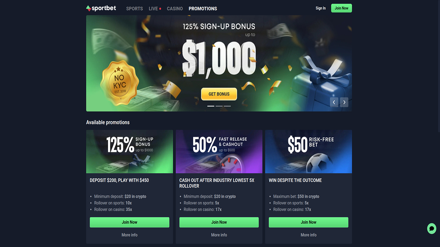 Promotions screenshot of Sportbet Casino for Desktop