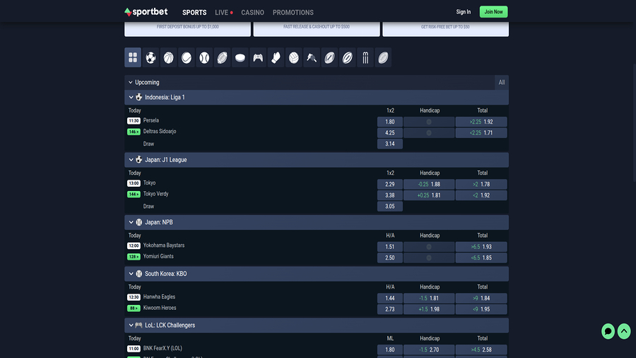 Sports screenshot of Sportbet Casino for Desktop