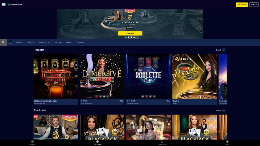 SportEmpire Casino Desktop Live Dealer