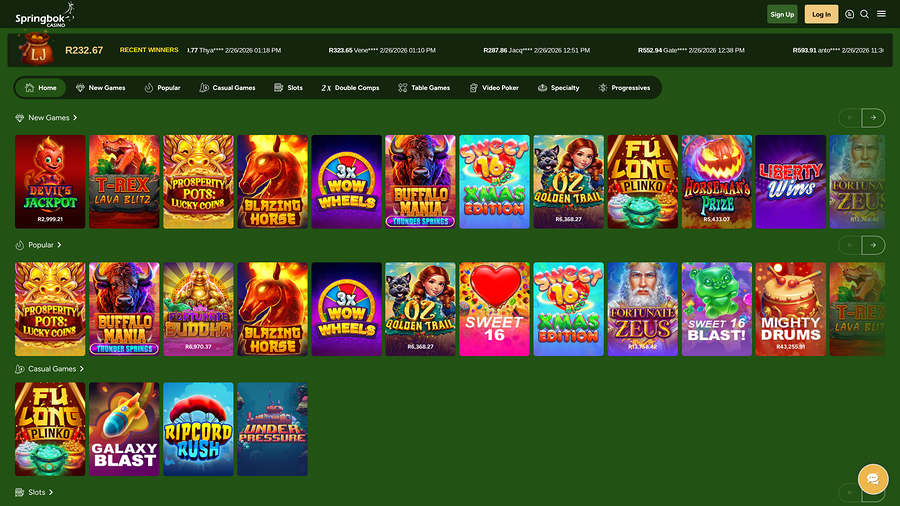Springbok Casino Desktop Homepage