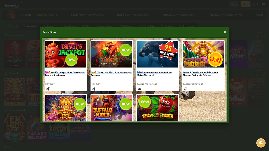 Springbok Casino Desktop Promotions