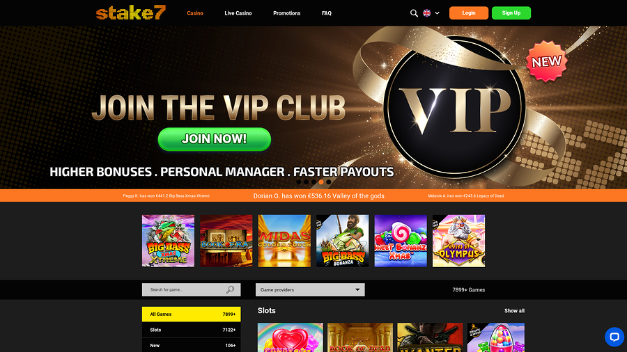 Página de inicio de escritorio de Stake7 Casino