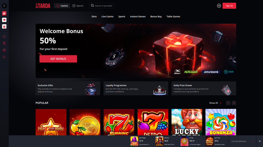 Página de inicio de escritorio de Starda Casino