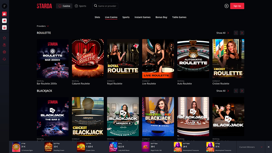 Crupier en vivo para escritorio de Starda Casino