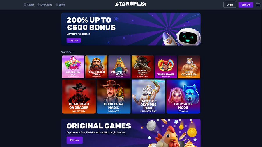 StarsPlay Casino Homepage