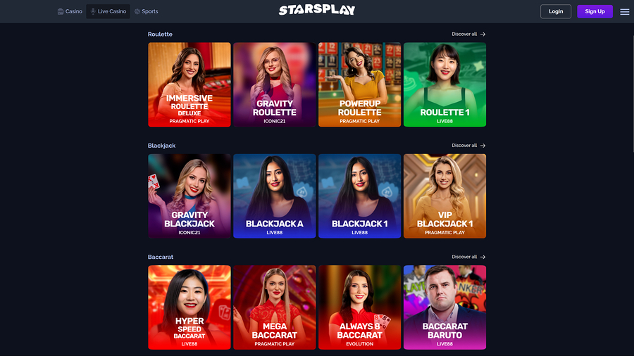 StarsPlay Casino Live Dealer