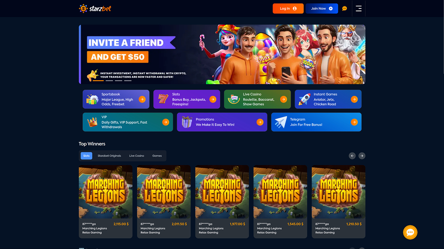 Página de inicio de escritorio del casino Starzbet