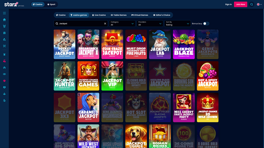 Jackpot de escritorio del casino StarzSpins