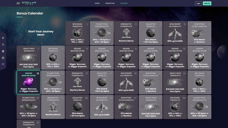 Stellar Spins Desktop Bonus Calendar