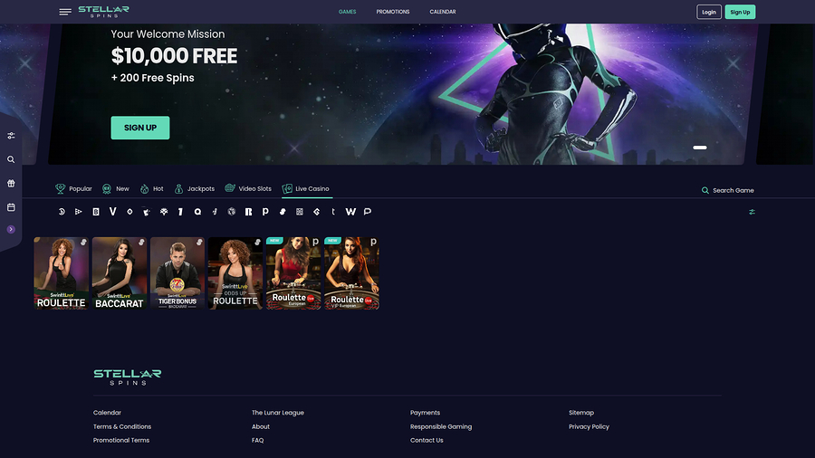 Stellar Spins Desktop Live Dealer