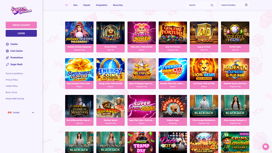 Sugar Casino Desktop Games
