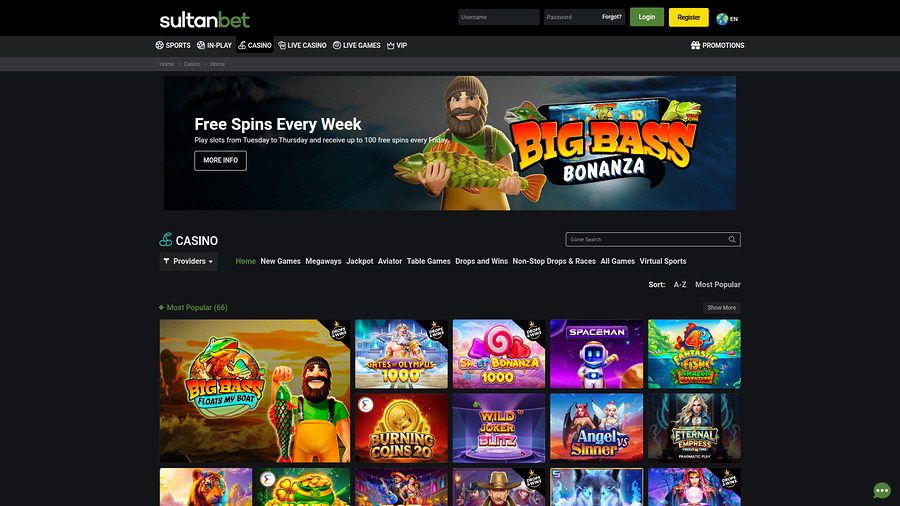 Sultanbet Casino Desktop Homepage