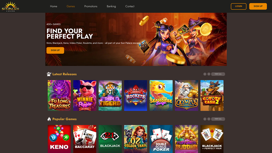 Página de inicio del casino Sun Palace para escritorio