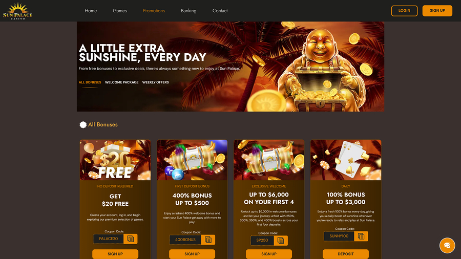 Promociones de escritorio del Casino Sun Palace