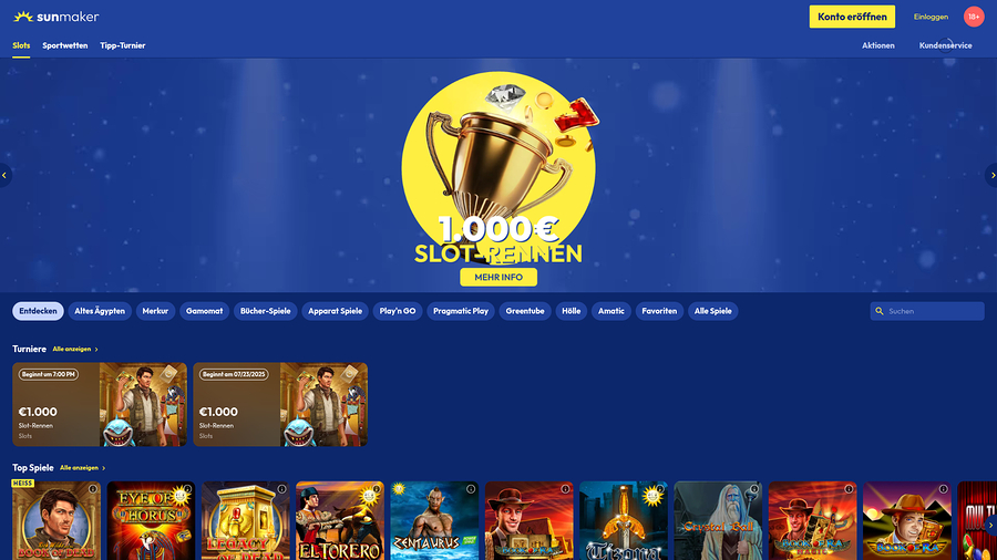 SunMaker Casino Desktop Homepage