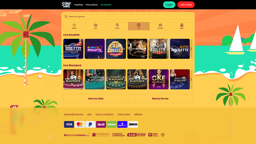 Sunny Wins Desktop Live Dealer