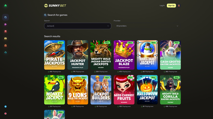 Jackpot de escritorio del casino SunnyBet