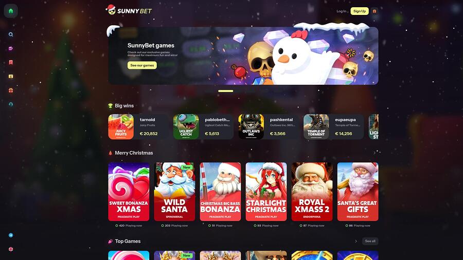 Página de inicio del casino SunnyBet para escritorio