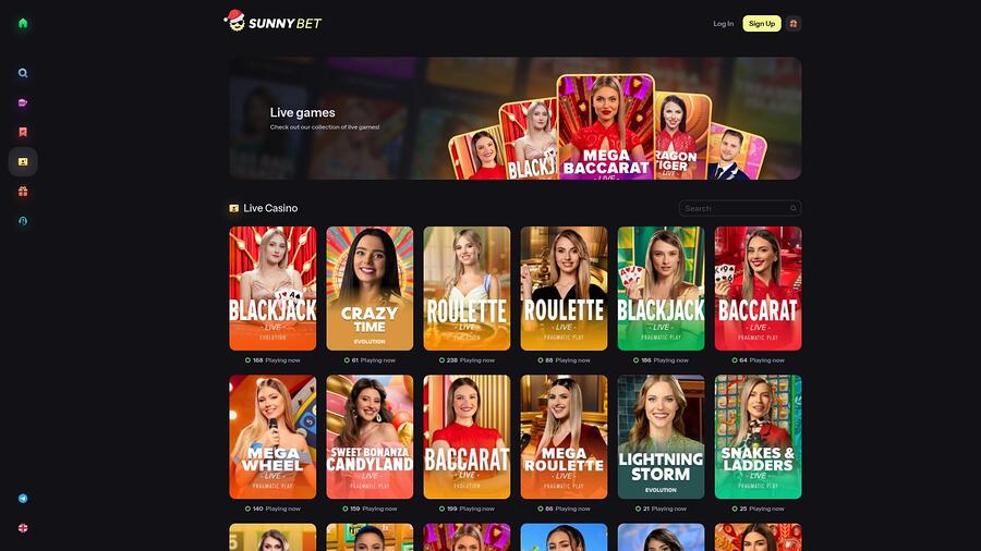 Casino SunnyBet con crupier en vivo para escritorio