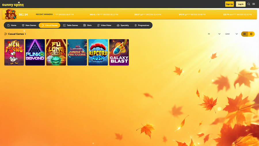 Juegos casuales de escritorio de Sunnyspins Casino