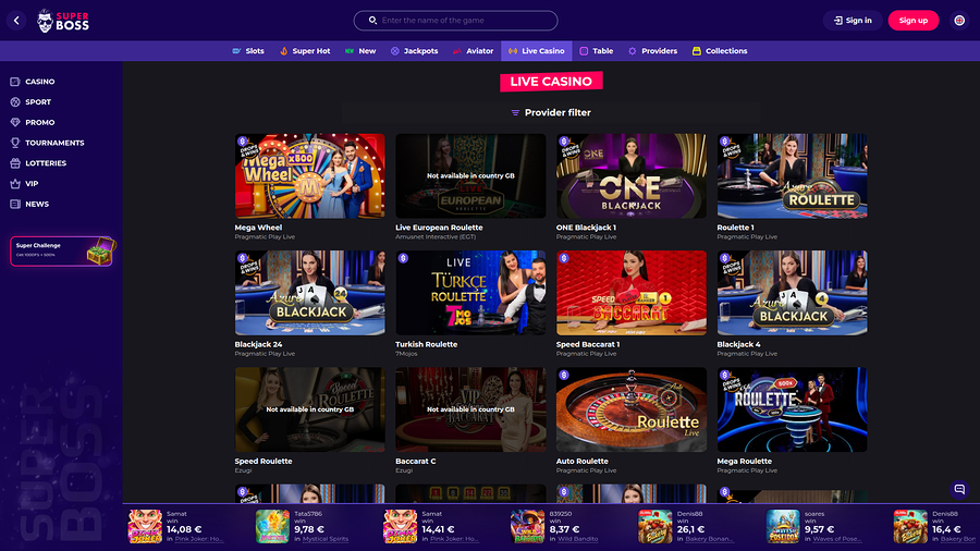 SuperBoss Casino Desktop Live Dealer