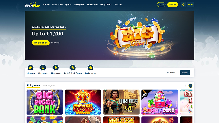 SvenPlay Casino Desktop Homepage