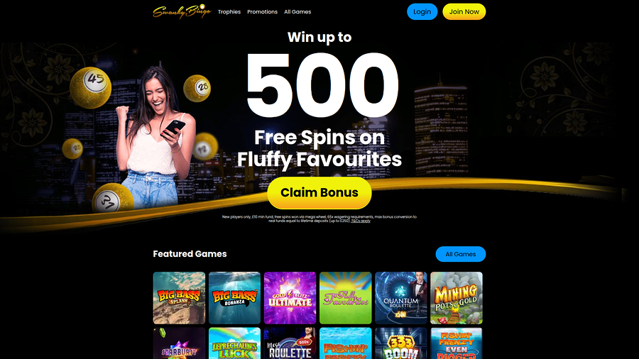 Swanky Bingo Desktop Homepage