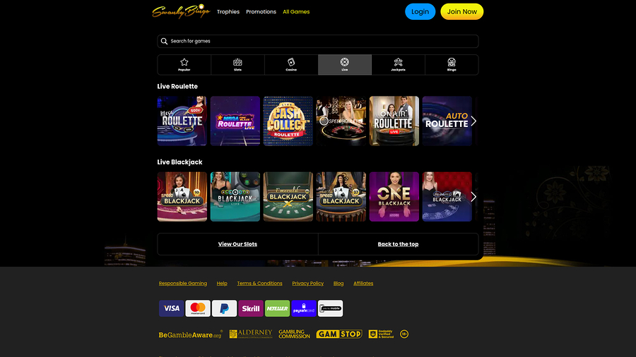 Swanky Bingo Desktop Live Dealer