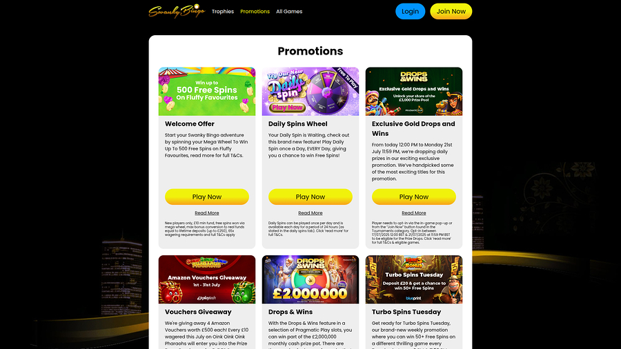 Swanky Bingo Desktop Promotions