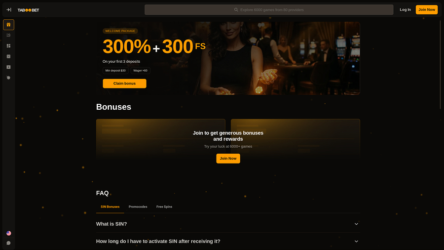 TabooBet Casino Desktop Promotions