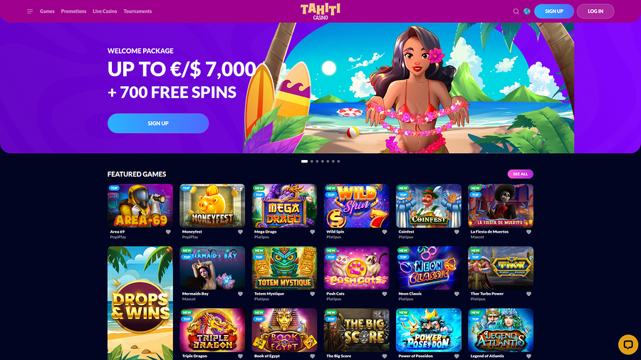 Tahiti Casino Desktop Homepage