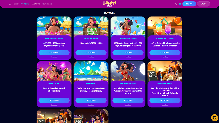 Tahiti Casino Desktop Promotions
