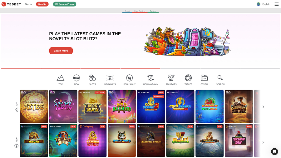 TedBet Casino Desktop Homepage