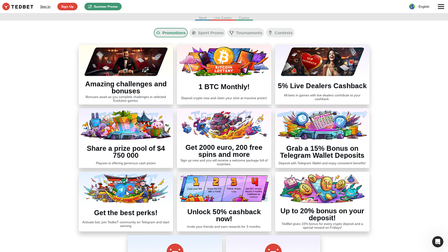 TedBet Casino Desktop Promotions