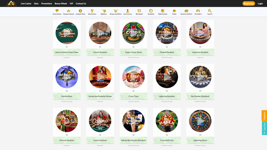 Temple Nile Casino Desktop Live Dealer