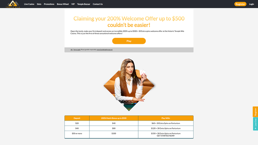 Temple Nile Casino Desktop Promotions