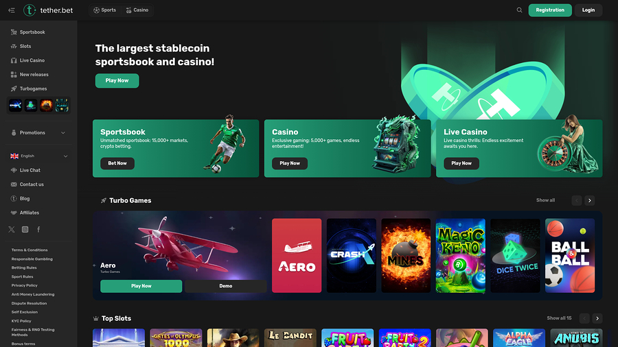 Tether Bet Casino Desktop Homepage