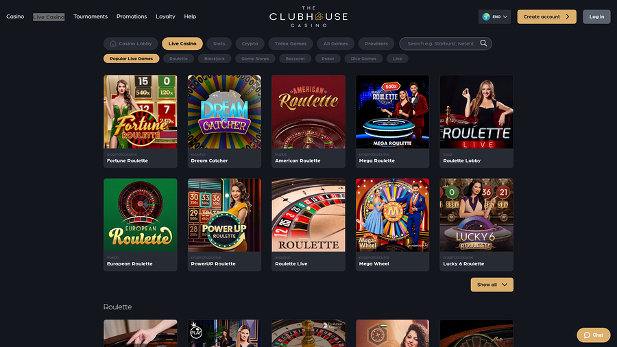 The Club House Casino Desktop Live Dealer