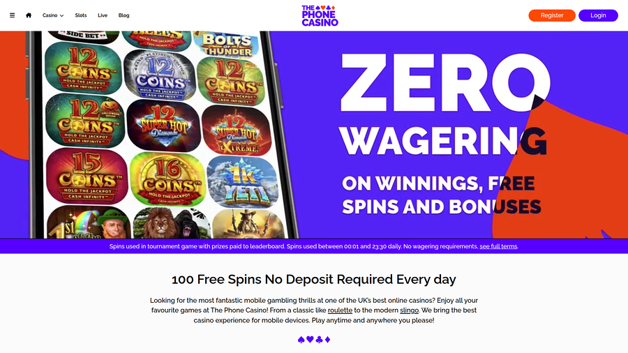 The Phone Casino Desktop Homepage
