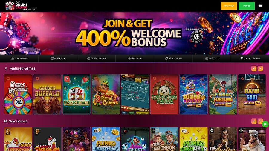 Página principal de TheOnlineCasino