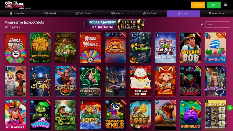 Página del premio mayor de TheOnlineCasino