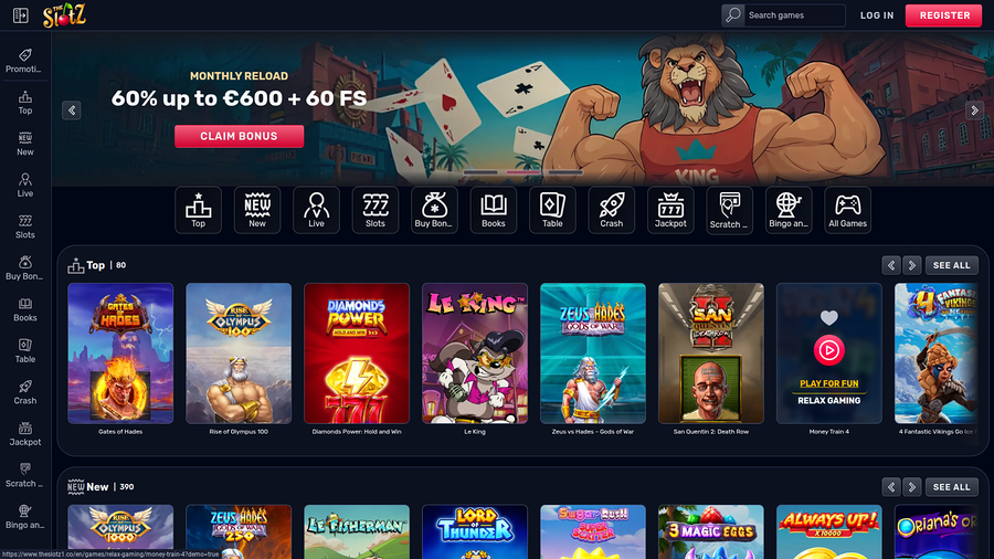 TheSlotz Casino Desktop Homepage